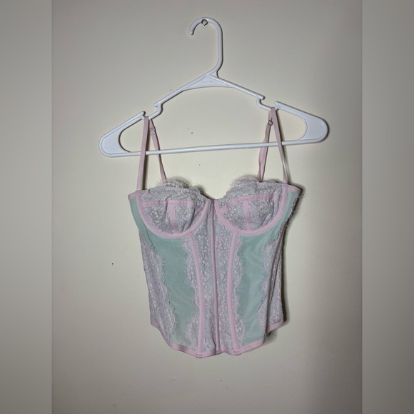 Urban Outfitters Tops - Out From Under Urban Outfitters Modern Love Lace Corset - Mint & Pink
